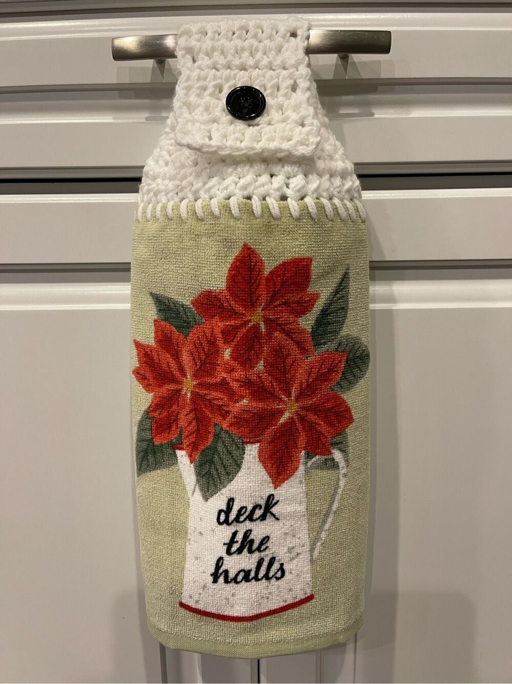 Crochet Top Kitchen Towel-Poinsettias/ Deck The Halls